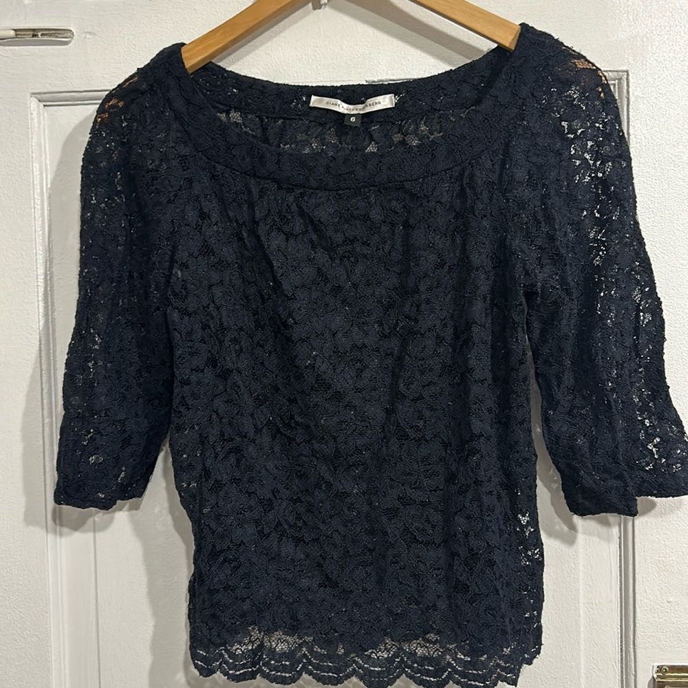 DVF navy lace blouse